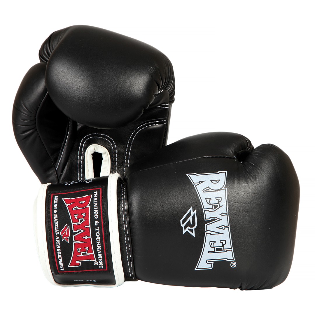 Перчатки боксерские широкий манжет, черный, к/з, Reyvel